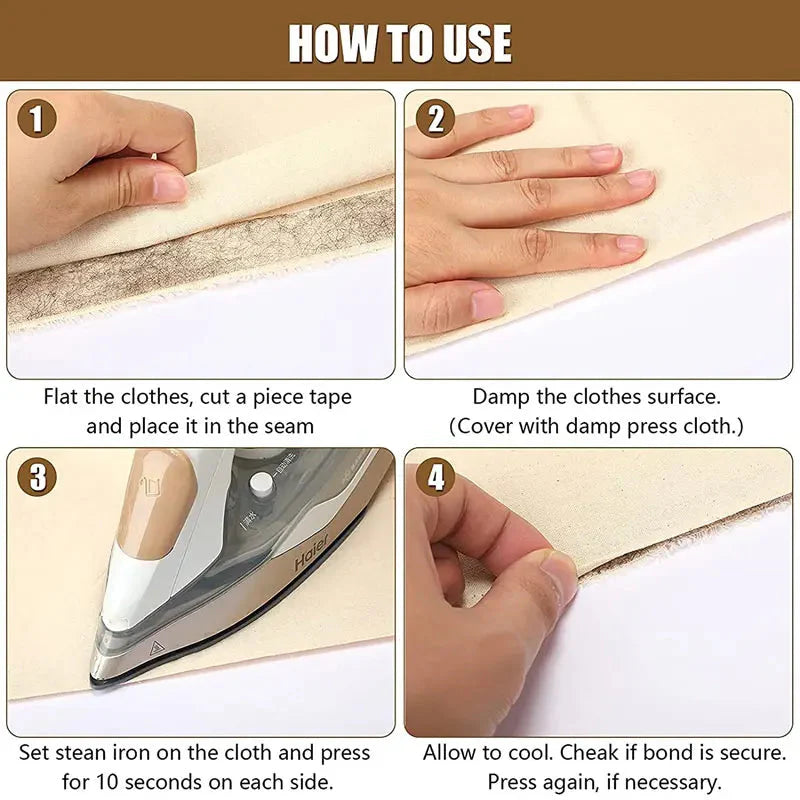 HemEasy™ Iron-On Fabric Hem Tape – No Sewing Required for Trousers, Clothes, Jeans, Skirt, Curtains, etc.