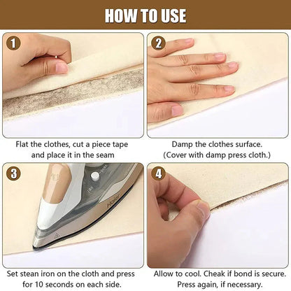 HemEasy™ Iron-On Fabric Hem Tape – No Sewing Required for Trousers, Clothes, Jeans, Skirt, Curtains, etc.